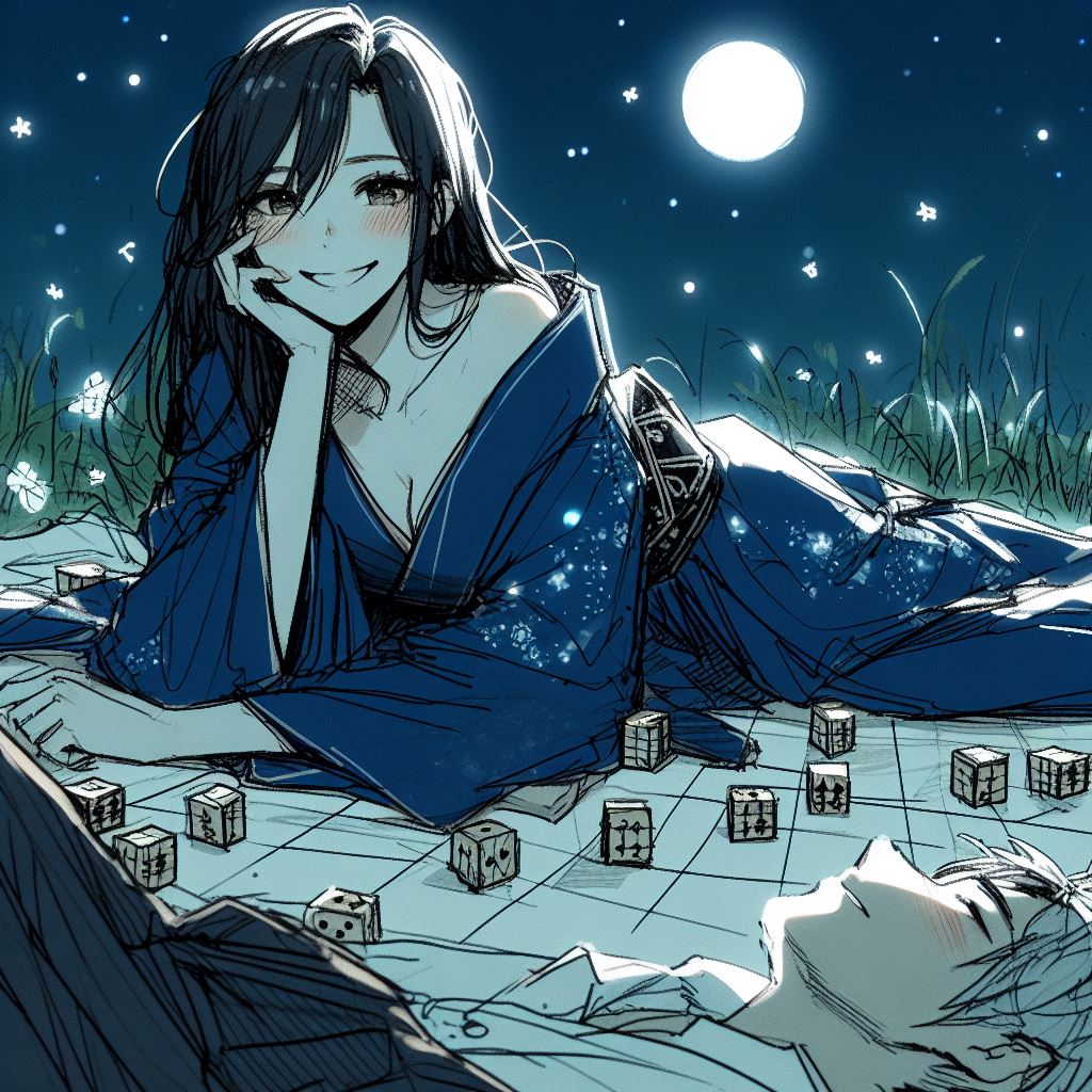 Komayo, một yokai, xuất hiện trong trò chơi ogi. Ở bên cạnh cô ấy, có thể nhìn thấy nạn nhân kiệt sức của cô ấy.